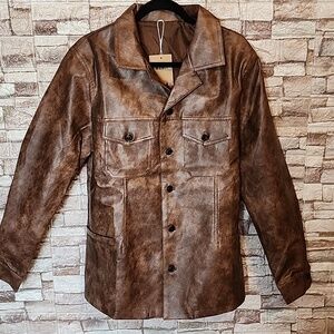 Manly Faux Leather Western Style Brown Jacket Brand New